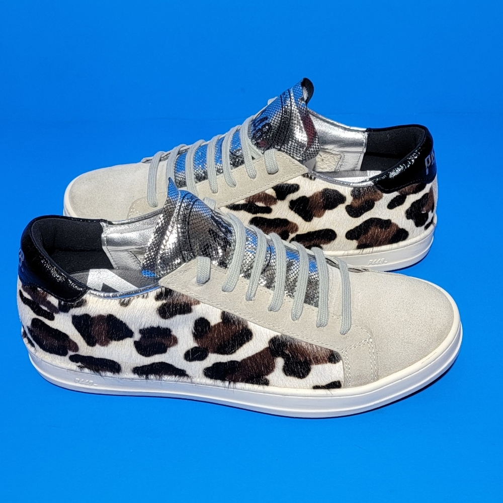 P448 John Cow Hair Leopard Print Low Top Women's Sneaker Size EU 37 US 7
